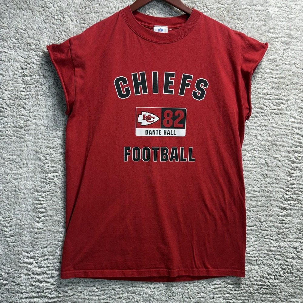 NFL Kansas City Men Tshirts L Red Vintage Dante Hall 82'‎ Cut Off Sleeve